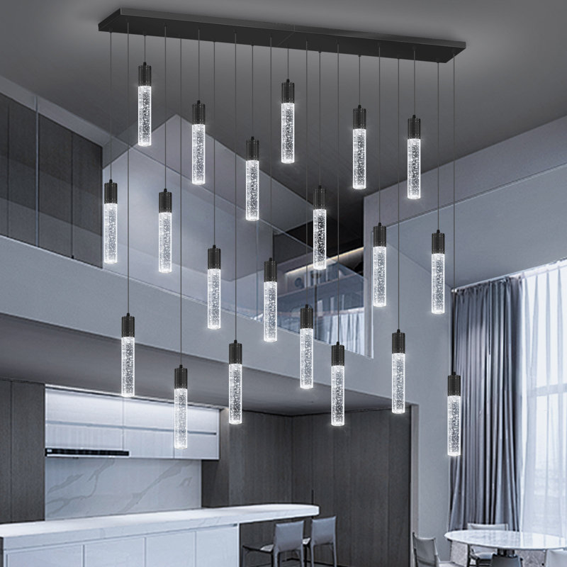 20-light Modern Crystal Rectangular Led Chandelier Black, Matte Black