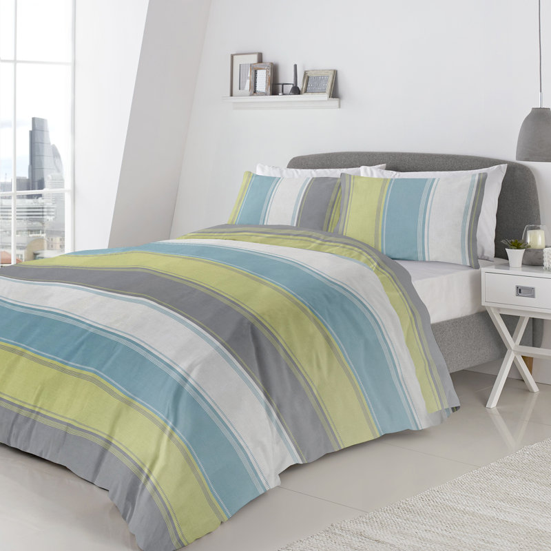 Polyester Striped Duvet Cover Set with Pillowcases, Double Duvet Cover, Blue
