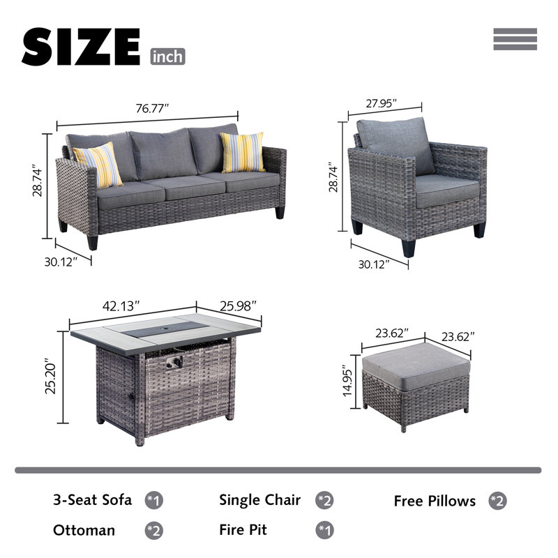 Dzion 5 - Person Patio Conversation Set with Cushions, Dark Gray, Yes