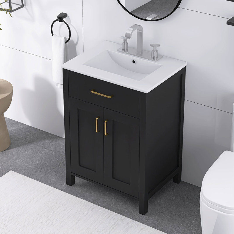 24 po X P 19 po P x 34 po Meuble-lavabo simple H noir avec lavabo en céramique