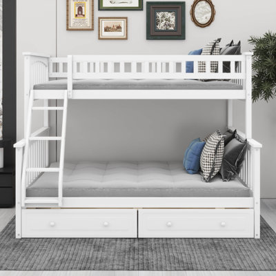 Wood Twin Over Full Bunk Bed With Two Drawers, Divided Into 2 Separate Platform Beds
