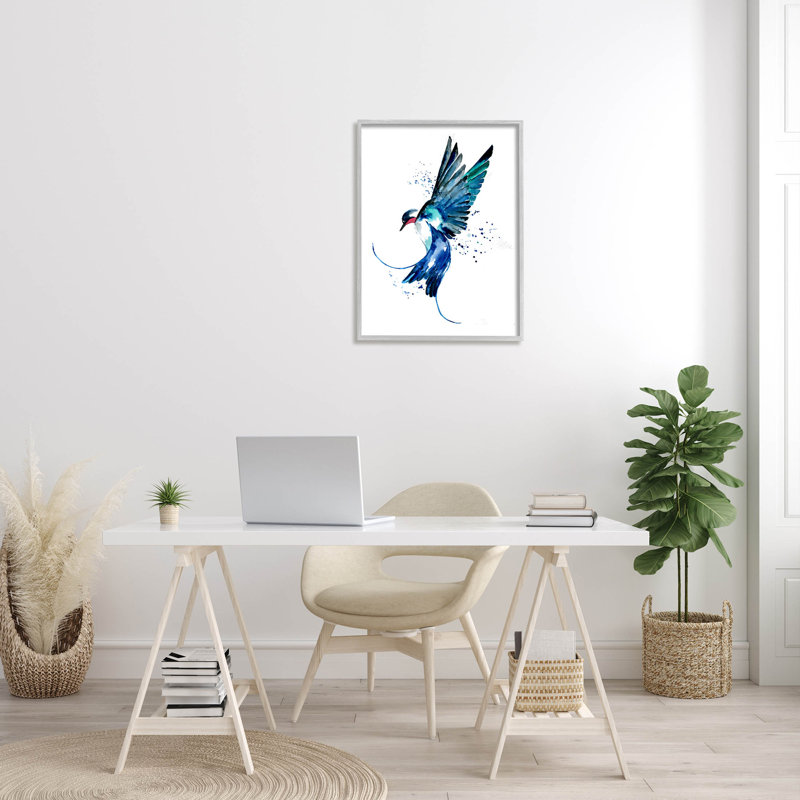 «Blue Bird Flying Wings» par Sebastian Grafmann, H 30 po x l 24 po x P 1,5 po, Encadré gris