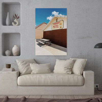 The Friendly Motel Modern Retro Vintage Summer Architecture Wall Art Print 1 Piece Wrapped Canvas Wall Art