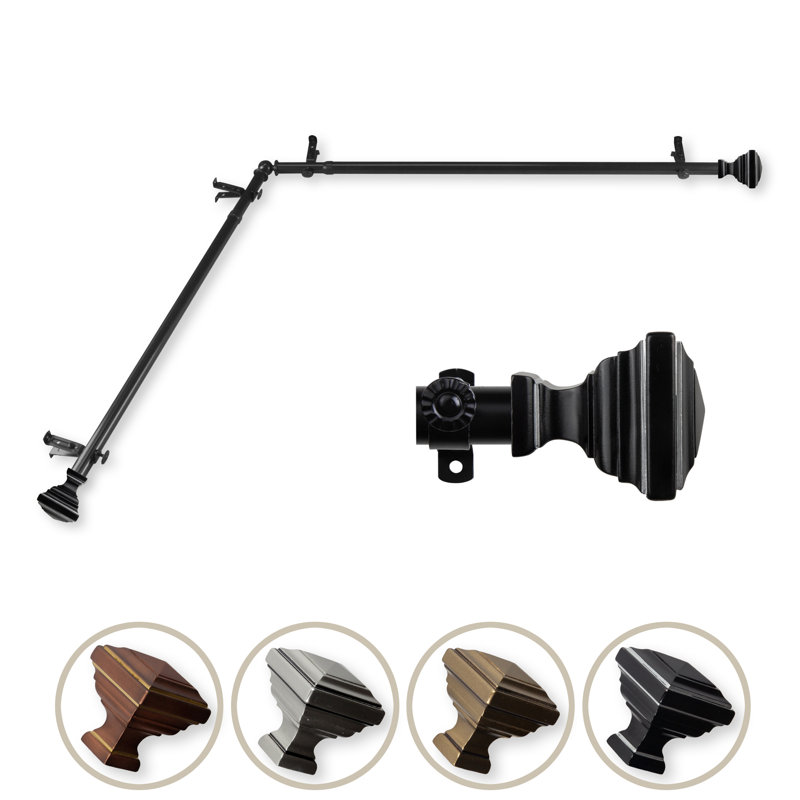Tringle à rideaux simple en acier inoxydable ajustable de 0,81 po Dnaiel, Noir, 48" - 84"