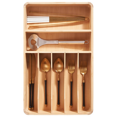 Organisateur de tiroir - Plateau en bambou pour coutellerie, couverts et porte-ustensiles en bambou naturel