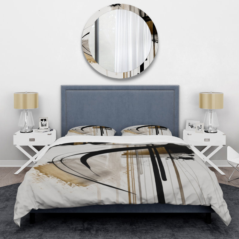 Ensemble de housse de couette en microfibre / polyester noir, blanc et doré Expression I