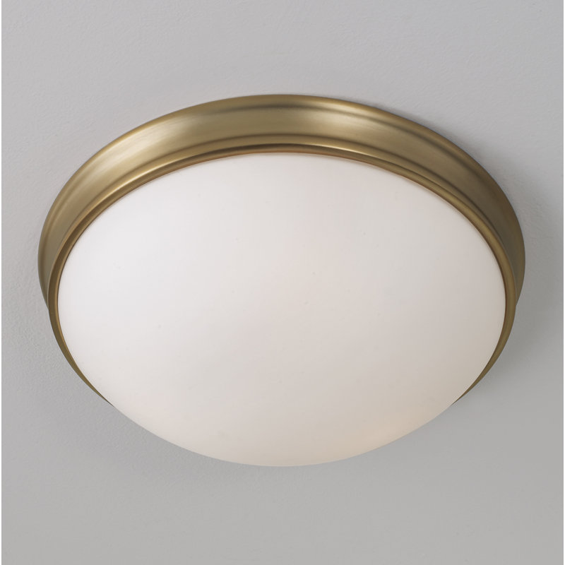 12.5" W x 4.25" H 2-Light Flush Mount in Aged Brass with Soft White Glass Diffuser, 2