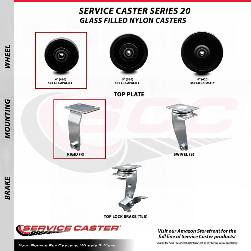4 Piece Glass Filled Nylon Caster Set