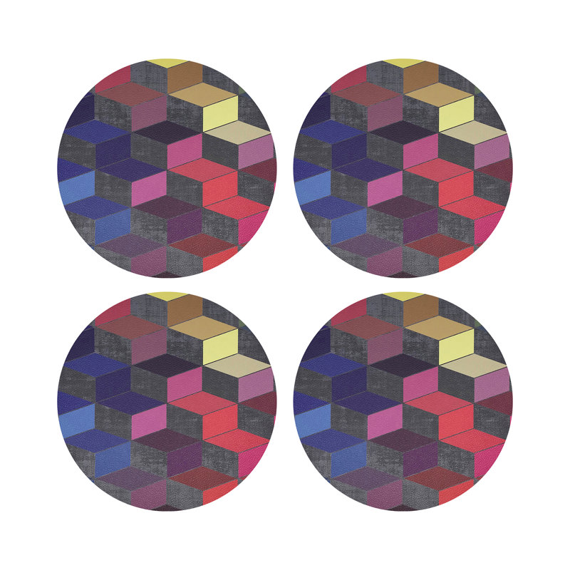 Modern Steps Winter Vegan Leather Round Coasters, Summer