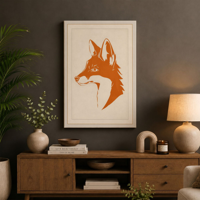 Fox Profile Graphic Art - Wrapped Canvas, 36x24 - 91.4 x 61.0 cm, Cream Border