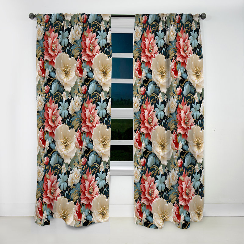 Pink And White Paisley Garden Dream II - Damask Curtain - Blackout Damask Curtain - 1 Panels, 52" W x 63" L