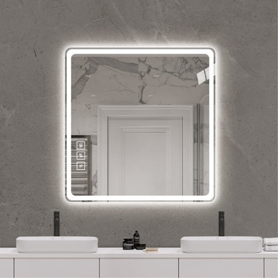 36X36 Inch LED Bathroom Mirror Vanity Mirrors With Front Lights Wall Mounted Anti-Fog Frameless Make Up Mirror With Light 5 Mm Copper-Free Silver Mirror Horizontal Or Vertical