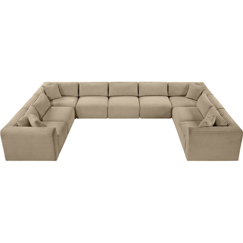 Canapé modulaire Carmean, Velours côtelé texturé taupe, 5 sans accoudoirs, 4 en coin