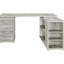 Bureau d'ordinateur gris en bois de grève en L 3 pour bureau avec ambiance côtière et compartiments de rangement spacieux, charme rustique, cinq tablettes amplement
