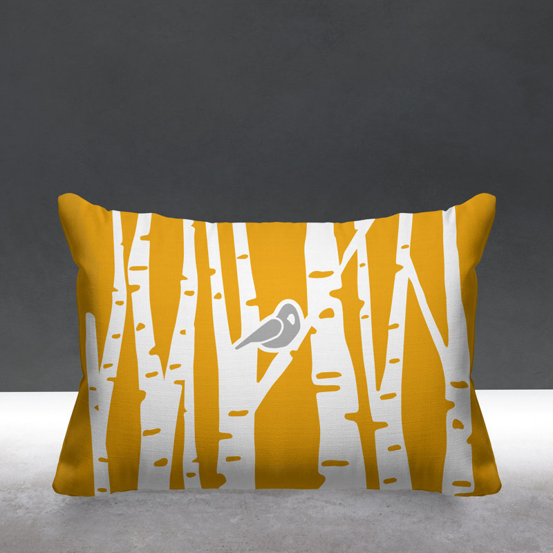 Coussin intérieur / extérieur Birch Tree Autumn / Fall, Jaune, 14 po x 20 po, Rectangle