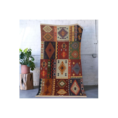 Multicolor Square Traditional Motif Ethnic Pattern Vintage Machine Washable Decorative Rug