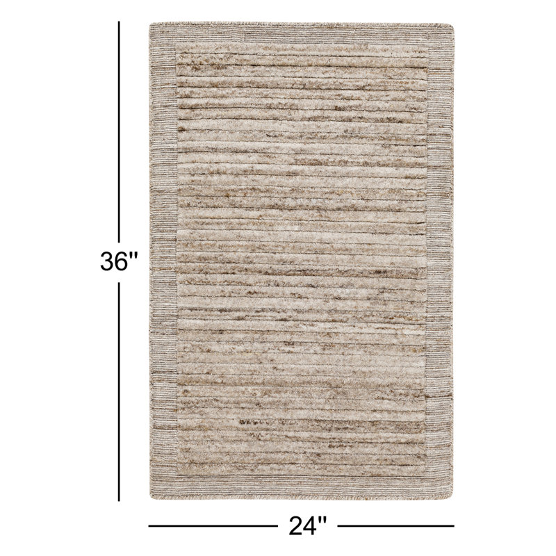 Yasmin Hand Loomed Striped Area Rug in Beige, Rectangle 2' x 3'