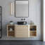 Meuble-lavabo mural avec lavabo en céramique, 1 porte à fermeture douce et 2 petites tablettes de rangement