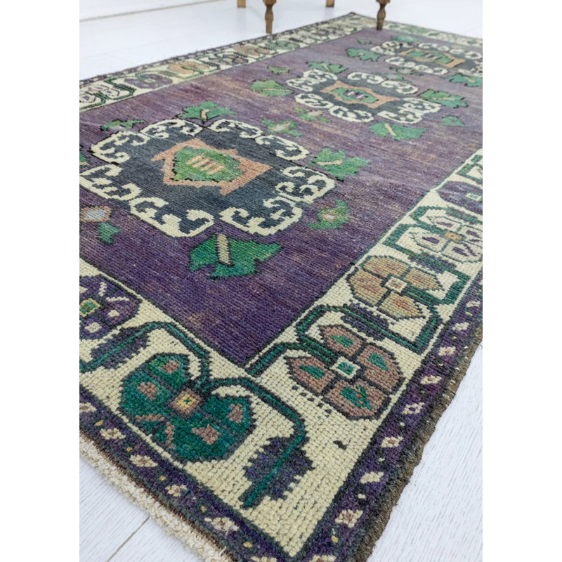Vintage One-of-a-Kind 3'1" X 5'3" 1960s Wool Area Rug Purple