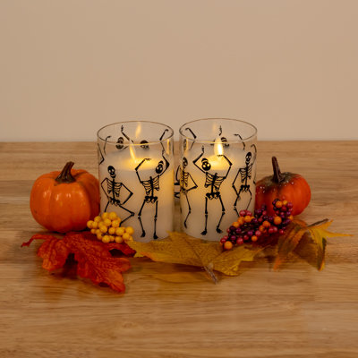 Battery Operated LED Glass Candles with Flickering Flame, Graveyard Dance - 2 Piece