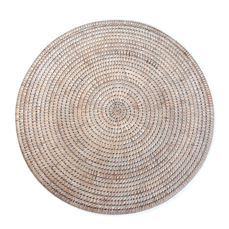 Jute/Rattan Round Placemat, White Wash