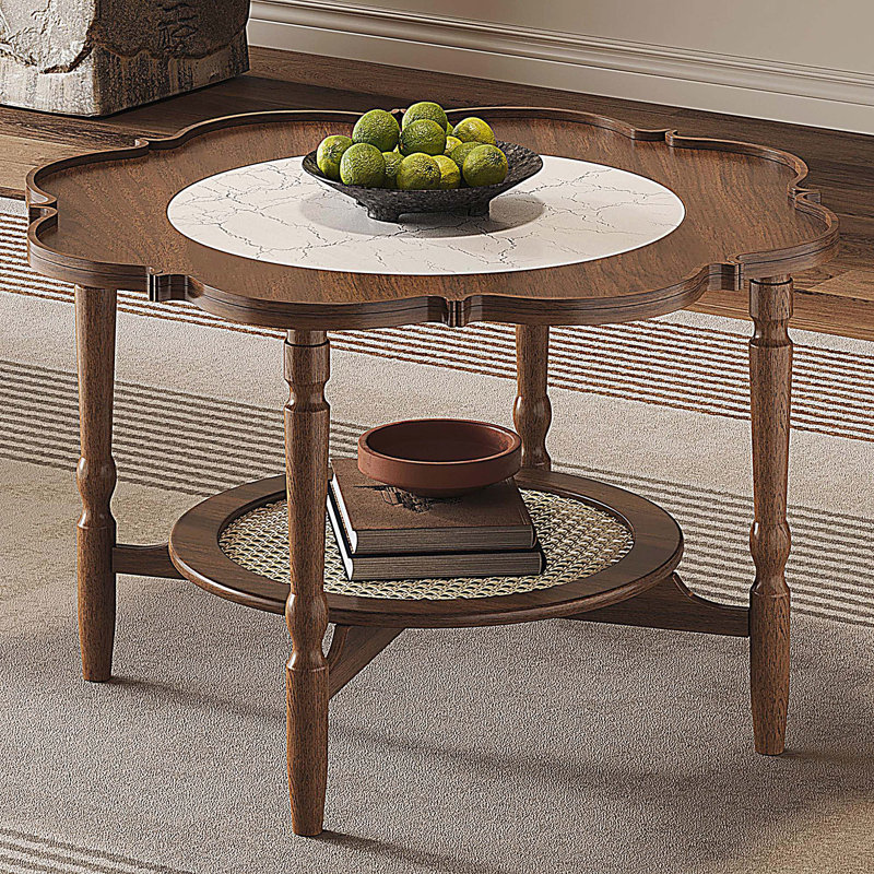 Table basse à 2 niveaux avec rotin