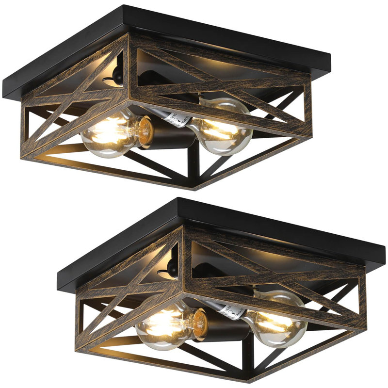 Vintage Farmhouse Flush Mount Ceiling Light Fixtures, 2-Light Hallway Kitchen Ceiling Light, Industrial Farmhouse Light Fixtures Ceiling Mount For Bedroom (Set of 2)