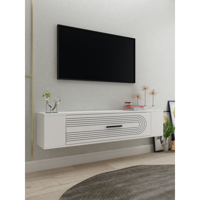 Meuble télé moderne blanc, 100% mélaminé, panneau mural, épaisseur 0,7 po | Conception géométrique élégante pour le salon et les espaces de divertissement, durable et élégante
