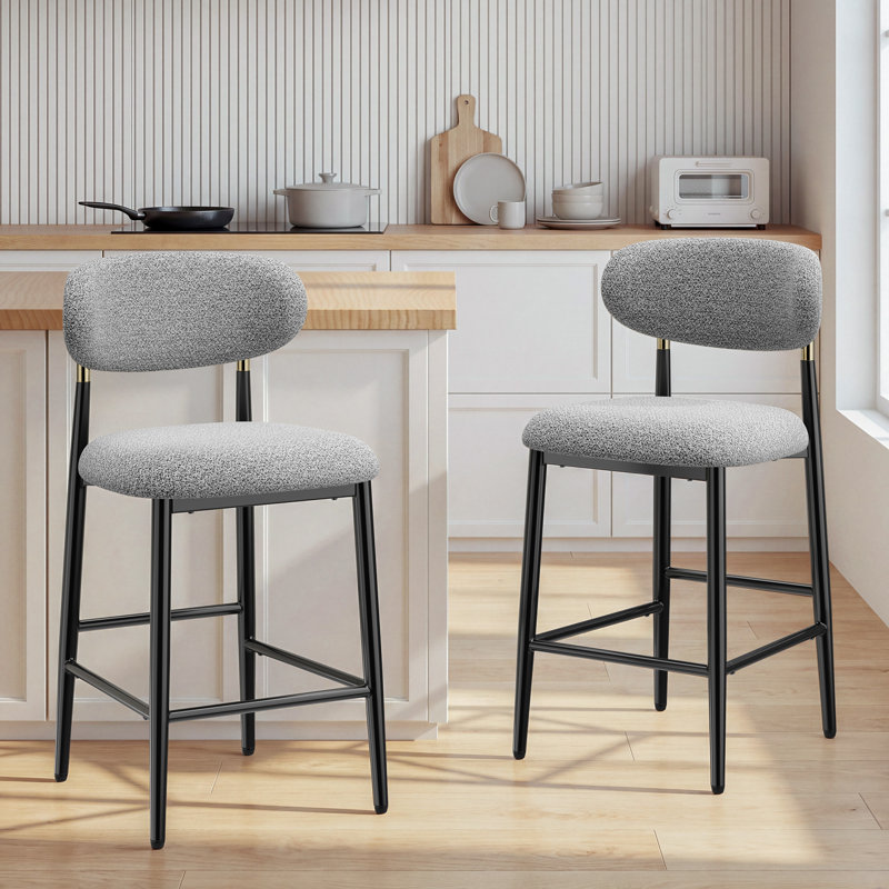 Tabouret de bar rembourré à hauteur de comptoir avec structure en métal, Gris