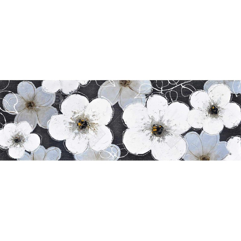 Toile pour chambre à coucher botanique | Décoration murale fleurs grises