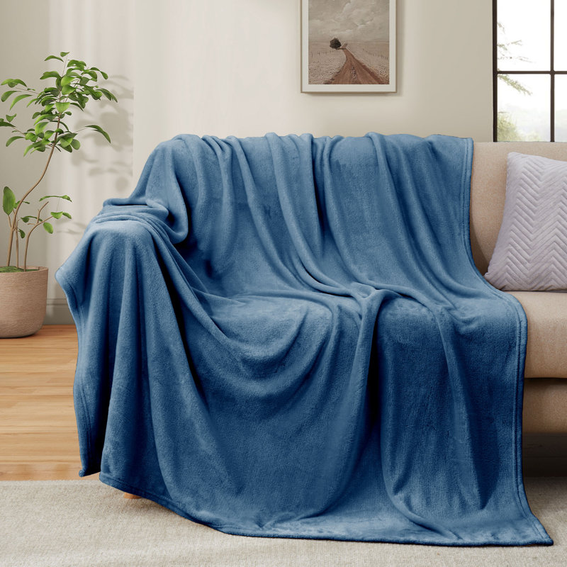 Navy Reversible Fleece Queen Throw Blanket