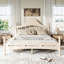 Grand lit plateforme avec tête de lit chic, structure de lit en bois massif avec support à lattes, pas de sommier tapissier et conception basse à terre, beige-536017716