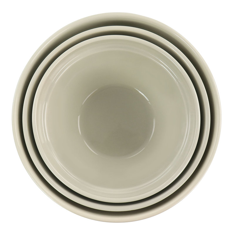 Beige Stoneware 3-Piece Serving Bowl Set