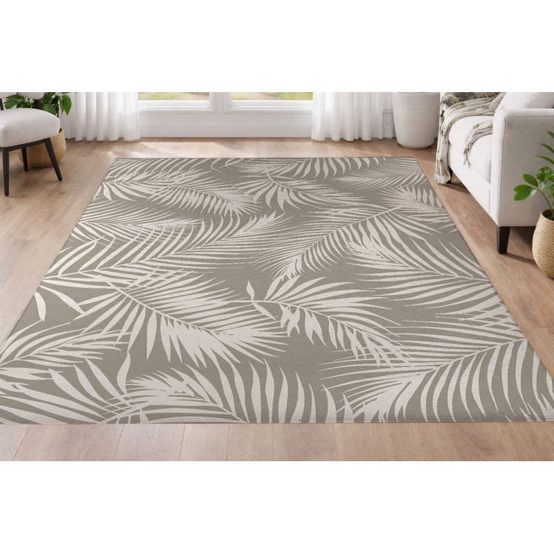 Tapis ultra-fin à profil bas Waving Palms, Taupe, Rectangulaire 3 pi x 5 pi