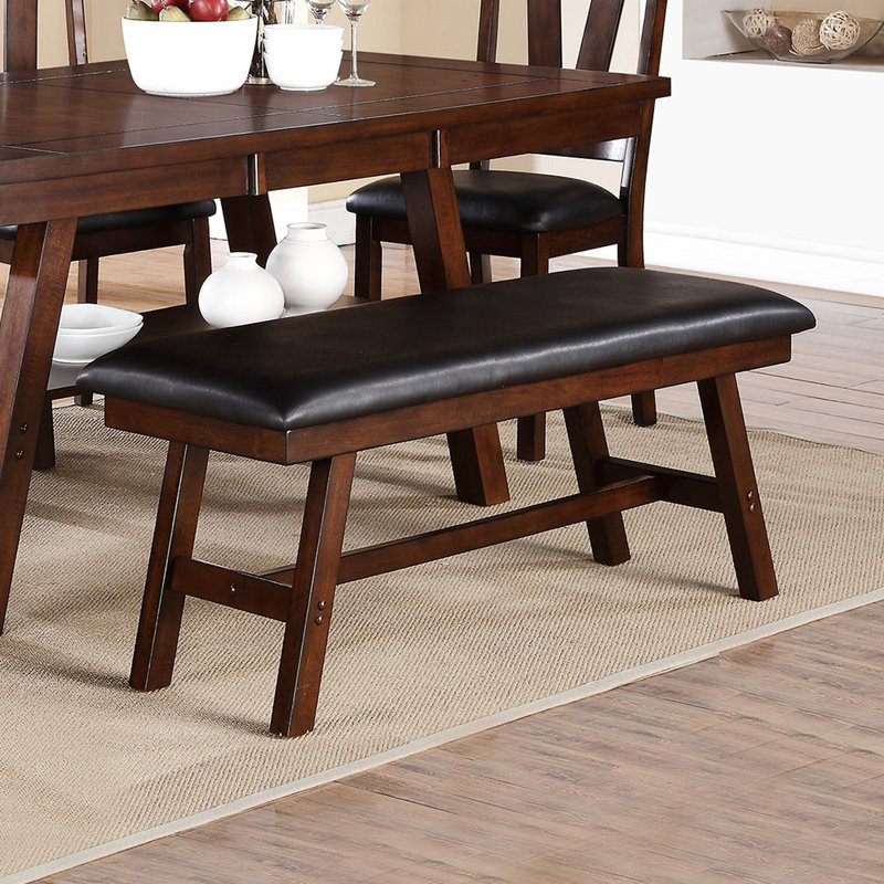 Black Faux Leather And Dark Walnut Dining Bench With Frame For Formal Or Casual Comfortable Upholstered Seat
