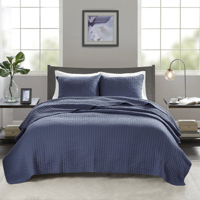 Courtepointe double / grand bleu marine - Microfibre douce, rembourrée de coton, literie réversible, améliorant l'hygiène, microfibre lavable à la machine avec rembourrage, point de couture, contrôle des odeurs, prolonge la durée de vie du produit