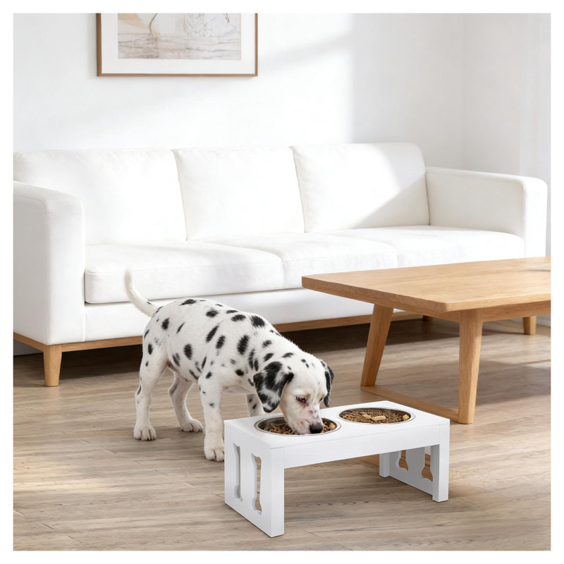 Support à bol surélevé pour chien avec bols en acier inoxydable - blanc, White