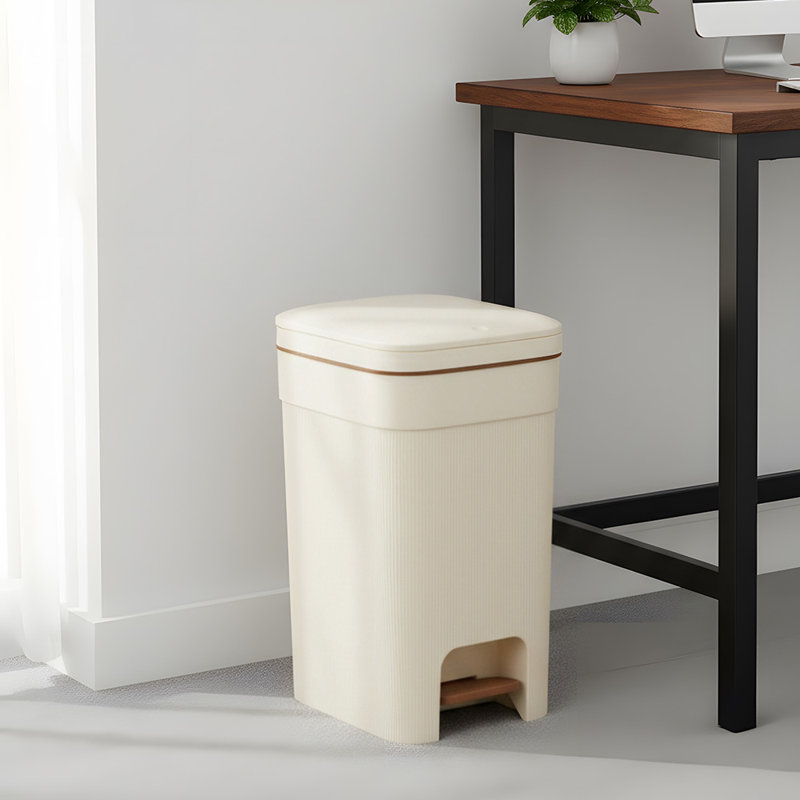 Plastic Step On Waste Bin, Cream, 36.8cm H x 18.8cm W x 25.9cm D