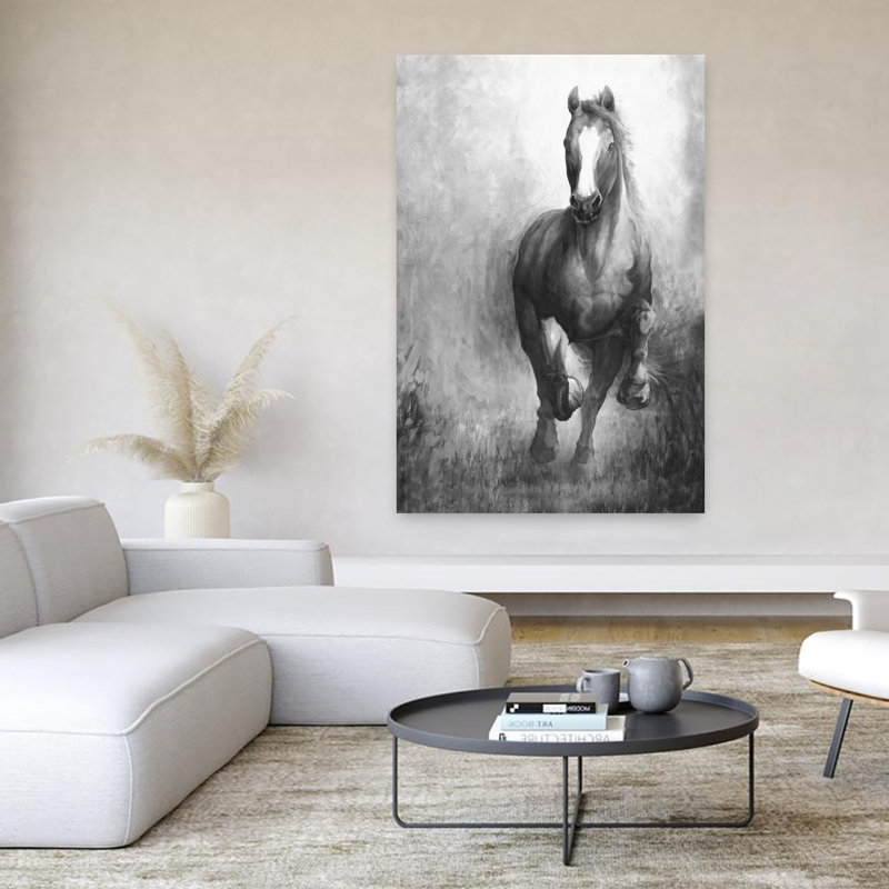 Art au cheval contemporain au galop, H 60 po x l 40 po