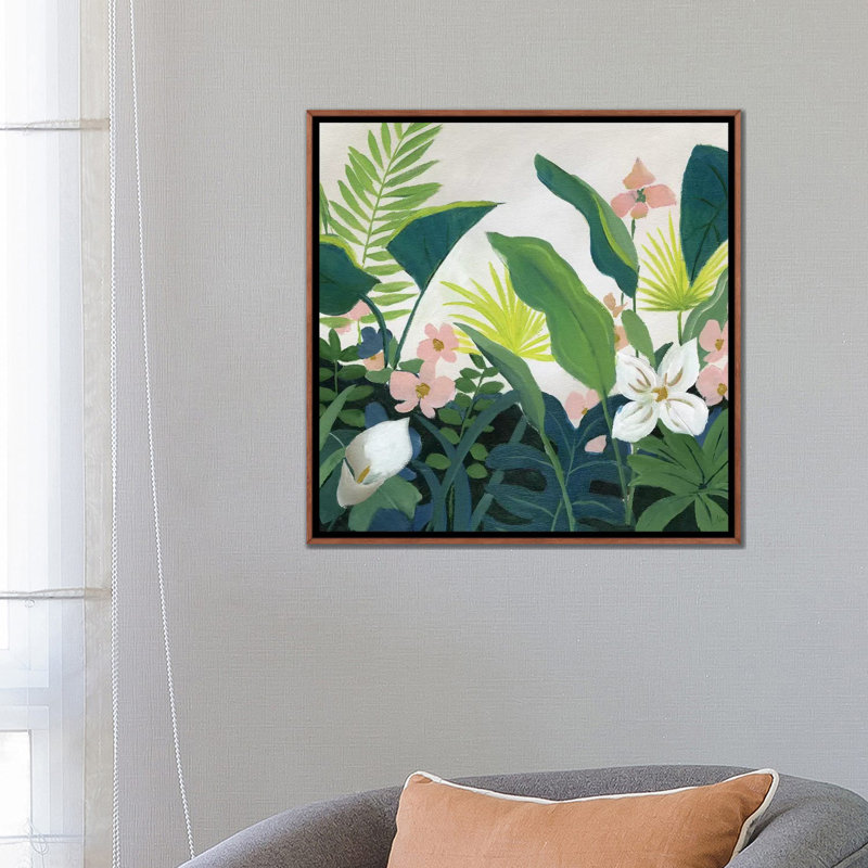 «Tropics» par Nan - reproduction imprimée, Cadre brun classique, H 26 po x l 26 po x P 1,5 po