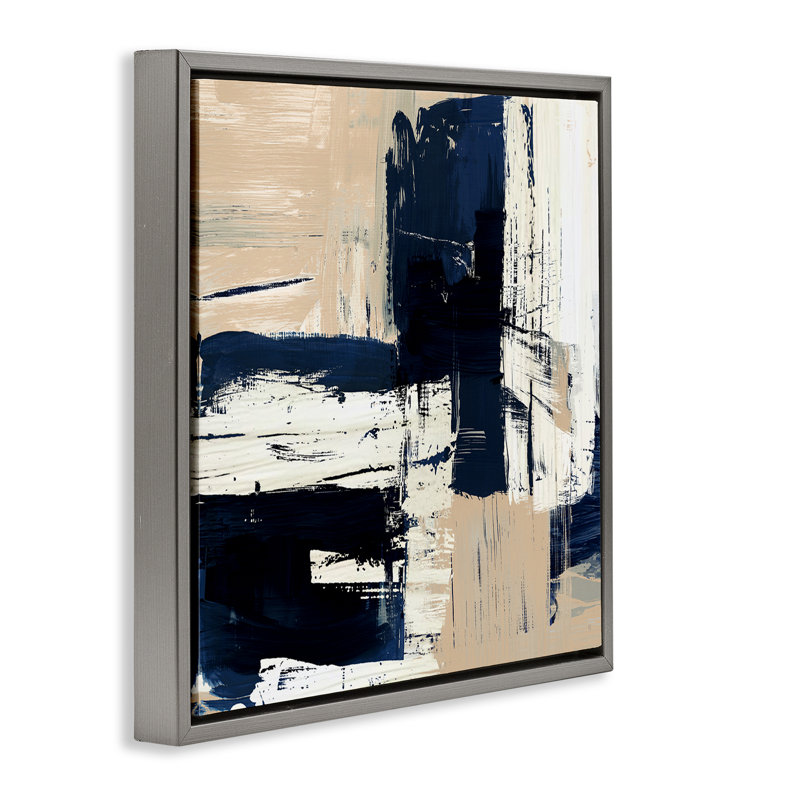 «Expressive Blue Tan Shapes» par Susan Jill, Cadre flottant gris lustré, H 18 po x l 18 po