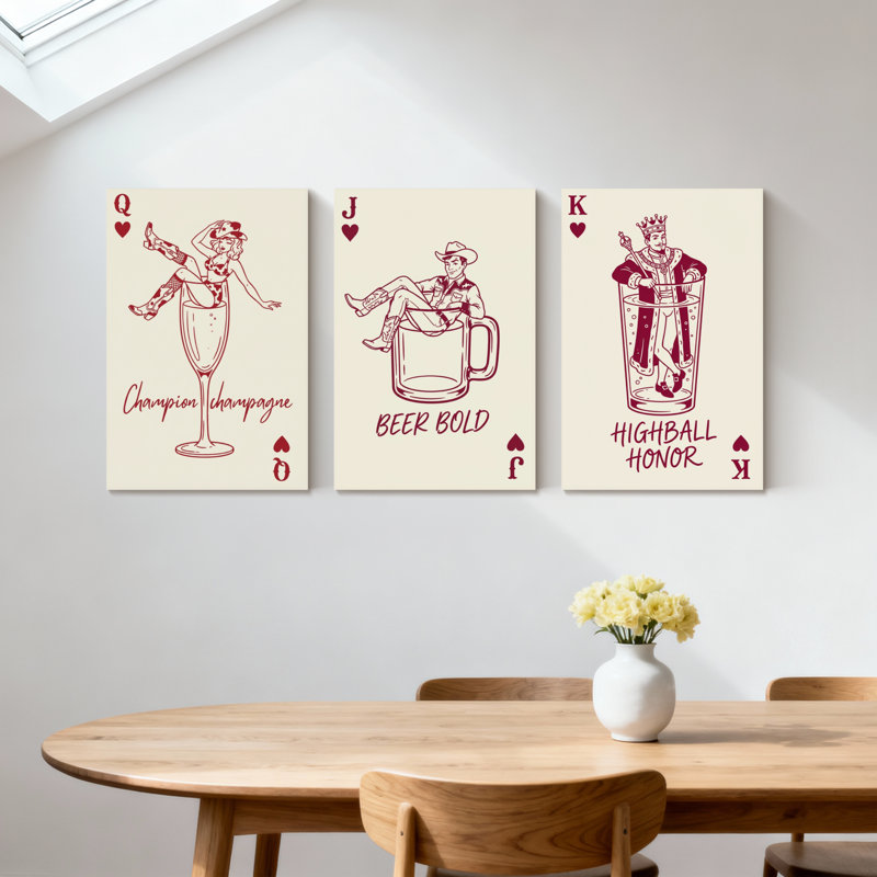Ensemble de 3 impressions sur toile Champion Champagne Beer Bold Highball Honor, H 18 po x l 36 po