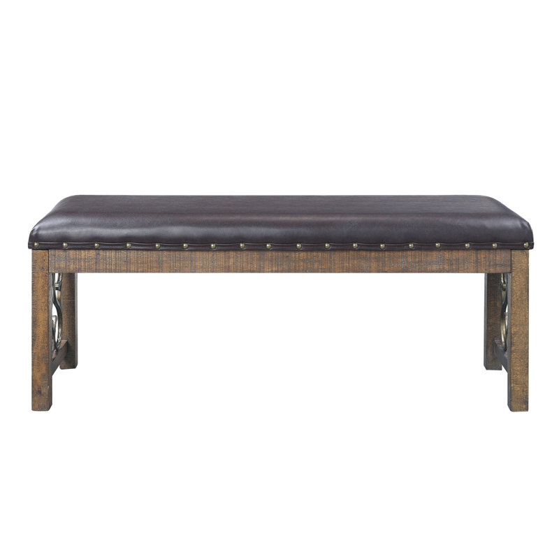 Banc en cerisier noir et patiné avec garniture cloutée