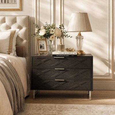 3-Drawer Nightstand With Metal Legs