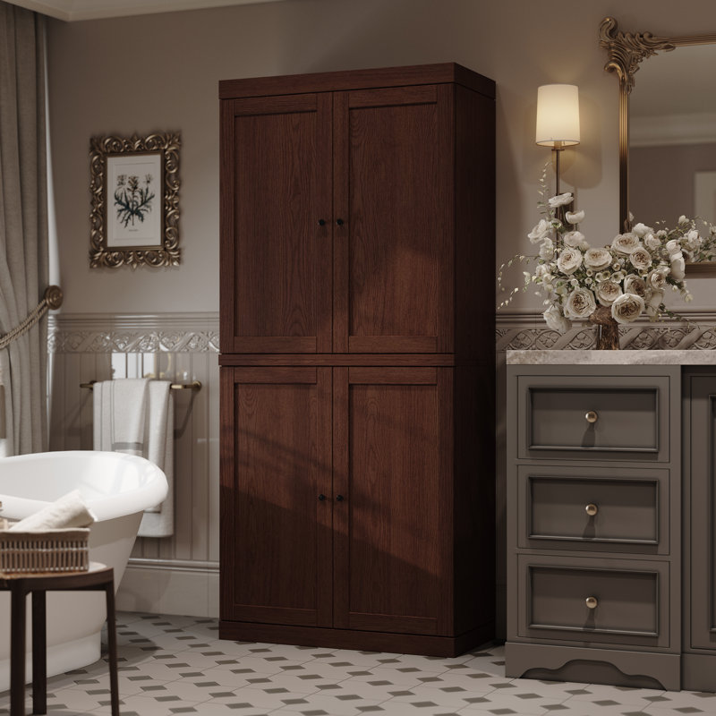 Palace Imports 100% Solid Wood Bathroom Cabinet – 32" Wide, 71.5" Tall, Storage Cabinet with Shaker Doors, Rich Cherry Oak