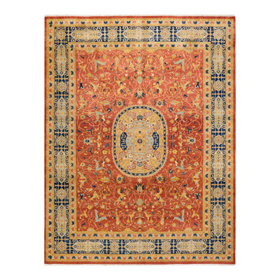Tapis unique noué à la main orange 8 pi 0 po x 10 pi 6 po Keenan