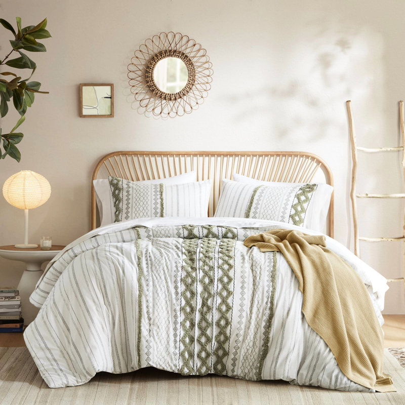3 édredon en coton chenille double / grand, imprimé d'inspiration mondiale, et comprend des taies décoratives, des taies décoratives lavables à la machine incluses,