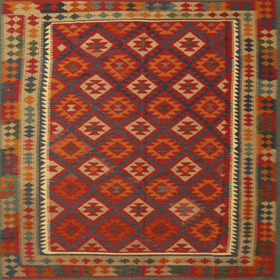 Tapis géométrique rouge / beige / bleu