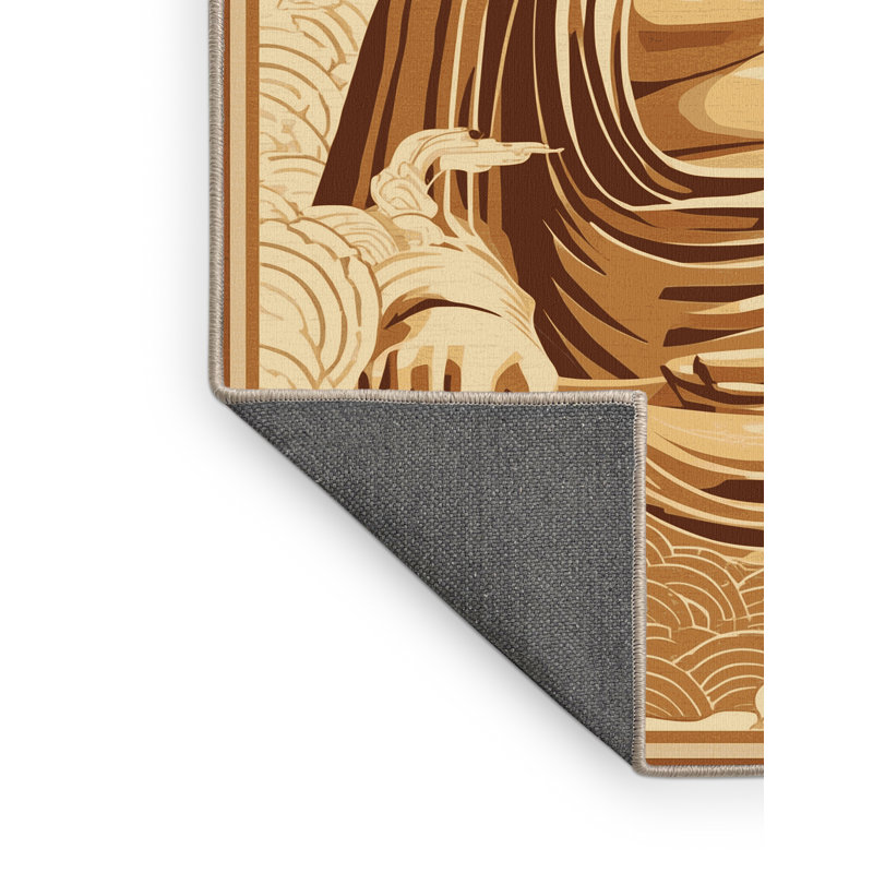 Tapis oriental brun doux et moelleux à motif de grands bouddhas Nara, 2 x 5