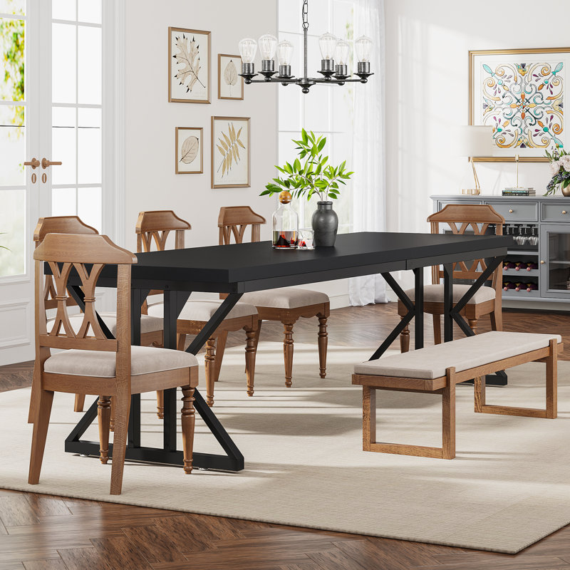 Taneja Metal Base Dining Table, Black, Black, 29.92"H x 78.74"L x 27.55"W